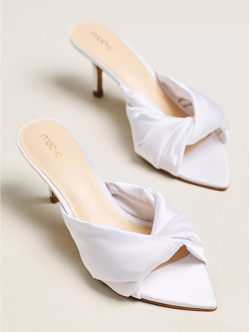NWT Anthropologie Maeve Ilora Satin Twist Mule Heels in White Size 7-7.5